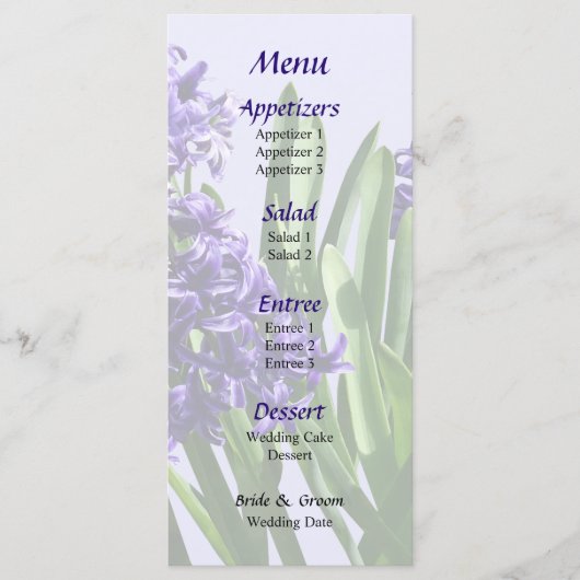 Zwei Lila Hyacinths Wedding Menu Menükarte (Vorderseite)