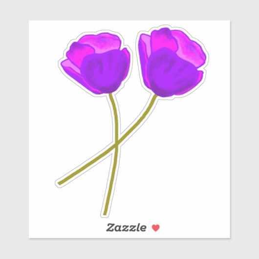 Zwei Lila Lilac Poppy Blume Illustration Aufkleber (Blatt)