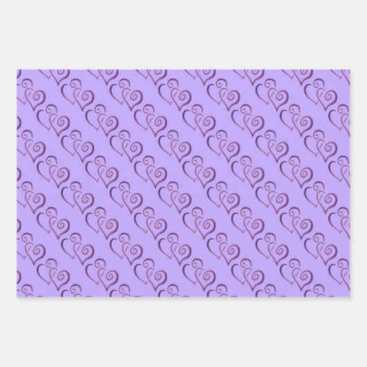 Zwei Lila miteinander verbundene Herzmuster Geschenkpapier Set (Vorderseite 2)