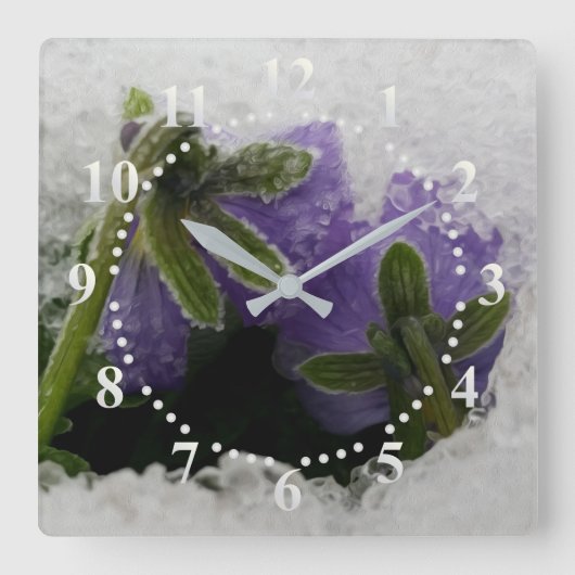 Zwei lila Stiefmütterchen Quadratische Wanduhr (Vorderseite)