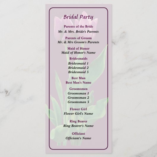 Zwei Lila Tulips-Hochzeitsprogramme Programm (Rückseite)