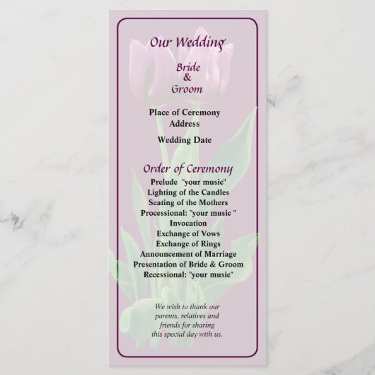 Zwei Lila Tulips-Hochzeitsprogramme Programm (Vorderseite)