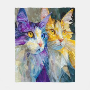 Zwei lila und gelbe Katzen Fleecedecke