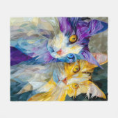 Zwei lila und gelbe Katzen Fleecedecke (Vorderseite (Horizontal))