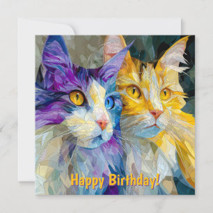 Zwei lila und gelbe Katzen Karte