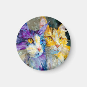 Zwei lila und gelbe Katzen Magnet