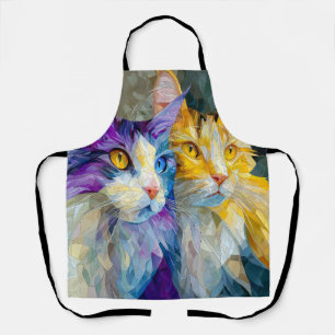Zwei lila und gelbe Katzen Schürze