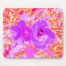 Zwei Lila und heiße Pink Pum Crazy Hibiskus in Rot Mousepad