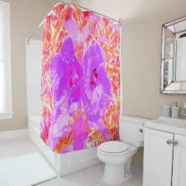 Zwei Lila und heiße rosa Pollen Crazy Hibiskus Duschvorhang