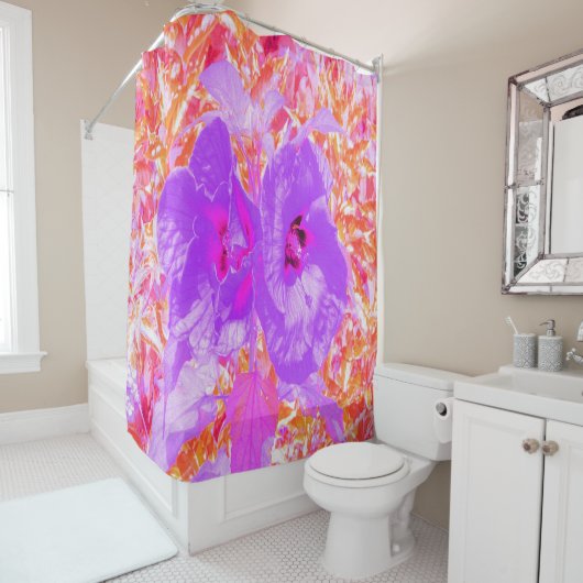 Zwei Lila und heiße rosa Pollen Crazy Hibiskus Duschvorhang (Beispiel)