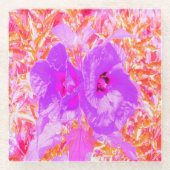 Zwei Lila und heiße rosa Pollen Crazy Hibiskus Glasuntersetzer (Vorderseite)