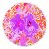Zwei Lila und heiße rosa Pollen Crazy Hibiskus Keramikknauf (Vorderseite)