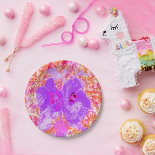 Zwei Lila und heiße rosa Pollen Crazy Hibiskus Pappteller (Party)