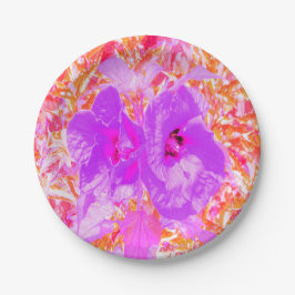 Zwei Lila und heiße rosa Pollen Crazy Hibiskus Pappteller