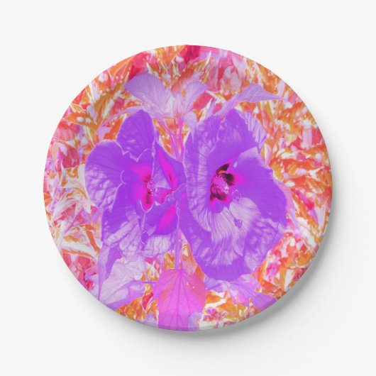 Zwei Lila und heiße rosa Pollen Crazy Hibiskus Pappteller (Vorderseite)
