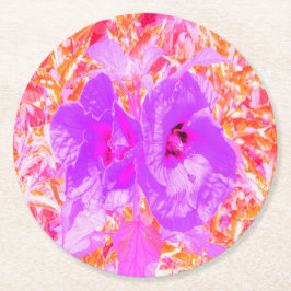 Zwei Lila und heiße rosa Pollen Crazy Hibiskus Runder Pappuntersetzer