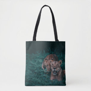 ZWEI LIONEN AUF GRÜNEN PFLANZE TASCHE