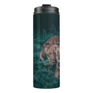 ZWEI LIONEN AUF GRÜNEN PFLANZE THERMOSBECHER