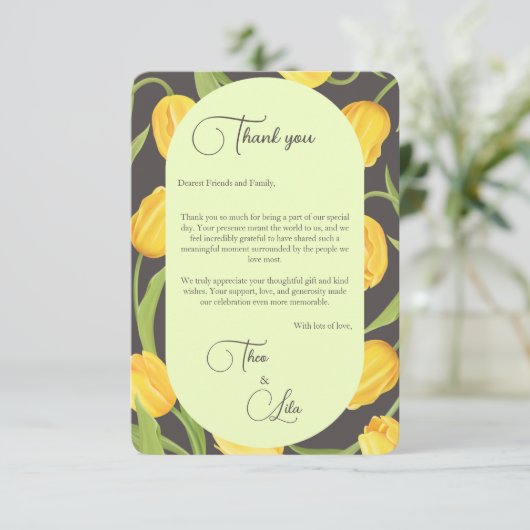 Zwei Lippen und Tulips Hochzeit Danke Karte (Stehend Vorderseite)