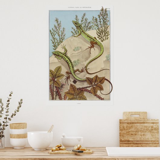 Zwei Lizards Vintag Illustration Art Poster (Küche)