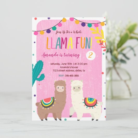 Zwei Llamas zum Geburtstag Einladung (Stehend Vorderseite)