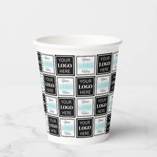 Zwei Logos Event White Simple Background Pappbecher (Vorderseite)
