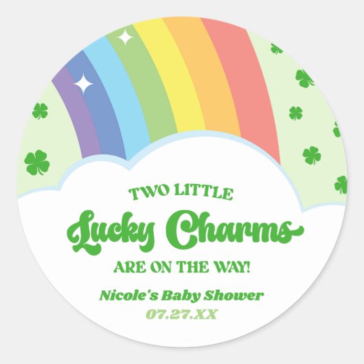Zwei Lucky Charms Rainbow Twins Baby Dusche Runder Aufkleber (Vorderseite)
