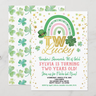 Zwei Lucky Girl 2. Geburtstag St Patrick's Day Einladung