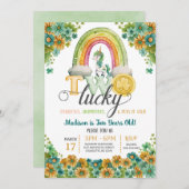 Zwei Lucky Rainbow Unicorn Sonnenblume 2. Geburtst Einladung (Vorne/Hinten)