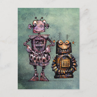 Zwei lustige Roboter! Postkarte