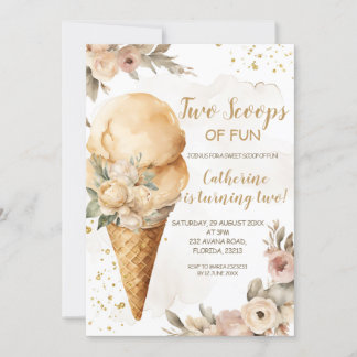 Zwei lustige Schotten Beige Floral 2. Geburtstag P Einladung