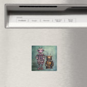 Zwei lustige Steampunk Roboter! Magnet (In Situ (Geschirrspüler))