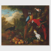 Zwei Macaws ein Cockatoo und eine Jay mit Obst Geschenkpapier (Flach)