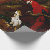 Zwei Macaws ein Cockatoo und eine Jay mit Obst Geschenkpapier (Ecke)