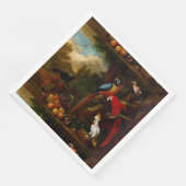 Zwei Macaws ein Cockatoo und eine Jay mit Obst Serviette (Ecke)