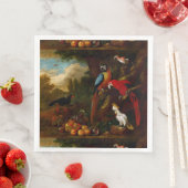 Zwei Macaws ein Cockatoo und eine Jay mit Obst Serviette (Beispiel)