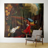 Zwei Macaws ein Cockatoo und eine Jay mit Obst Wandteppich (Beispiel (Horizontal))