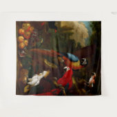 Zwei Macaws ein Cockatoo und eine Jay mit Obst Wandteppich (Vorderseite (Horizontal))