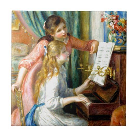 Zwei Mädchen am Klavier - Pierre Auguste Renoir Fliese (Vorderseite)