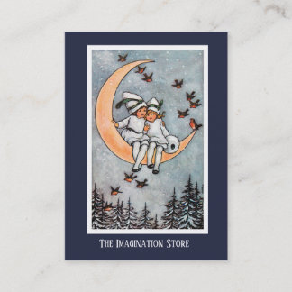 Zwei Mädchen auf der Mond-fantasiereichen Visitenkarte