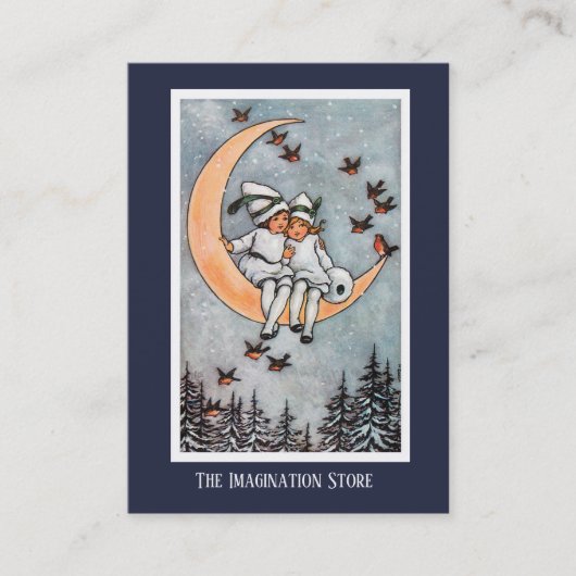 Zwei Mädchen auf der Mond-fantasiereichen Visitenkarte (Vorderseite)