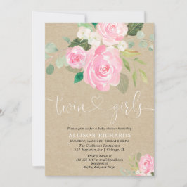 Zwei Mädchen Baby Dusche rustikal rot Rosa Blumens Einladung