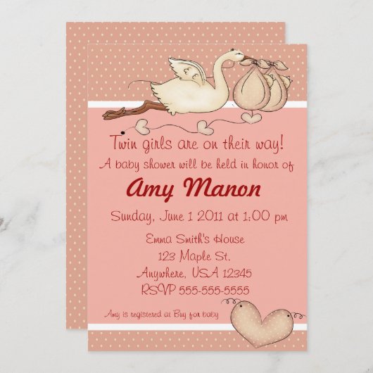 Zwei Mädchen Babydusche Einladung (Vorne/Hinten)