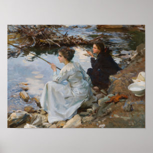 Zwei Mädchen beim Fischen, Sargent 1918 Poster