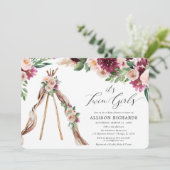 Zwei Mädchen boho rustikale Blumendusche Einladung (Stehend Vorderseite)