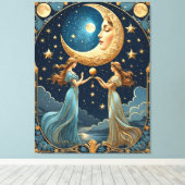 zwei Mädchen, die Magie mit dem Mond malen Leinwanddruck (Insitu (Holzboden))