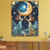zwei Mädchen, die Magie mit dem Mond malen Leinwanddruck (Insitu (Wohnzimmer))