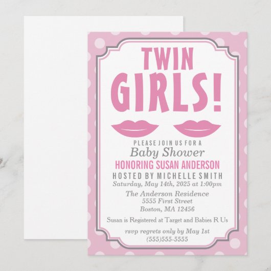 Zwei Mädchen! Einladung der Babydusche (Vorne/Hinten)