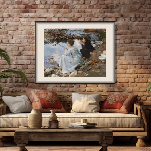 Zwei Mädchen fischen, Sargent 1918 Poster