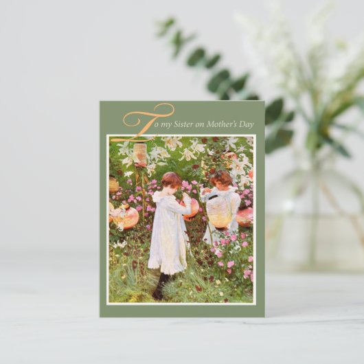 Zwei Mädchen im Garten Vintag Postkarte (Stehend Vorderseite)